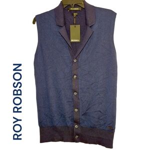 Roy Robson Dark Blue Button-Up Knit Vest, MEDIUM, NEW with Tag